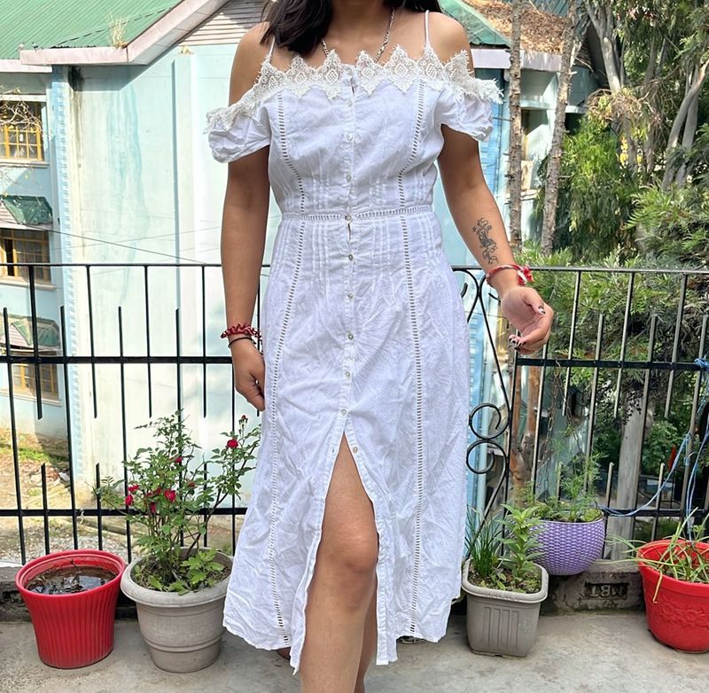 White Off-Shoulder Midi Dress