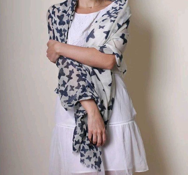 White Stole with blue Butterflies