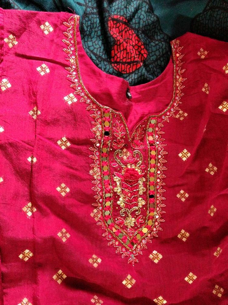Mirror Work Pure Silk Kurta Set