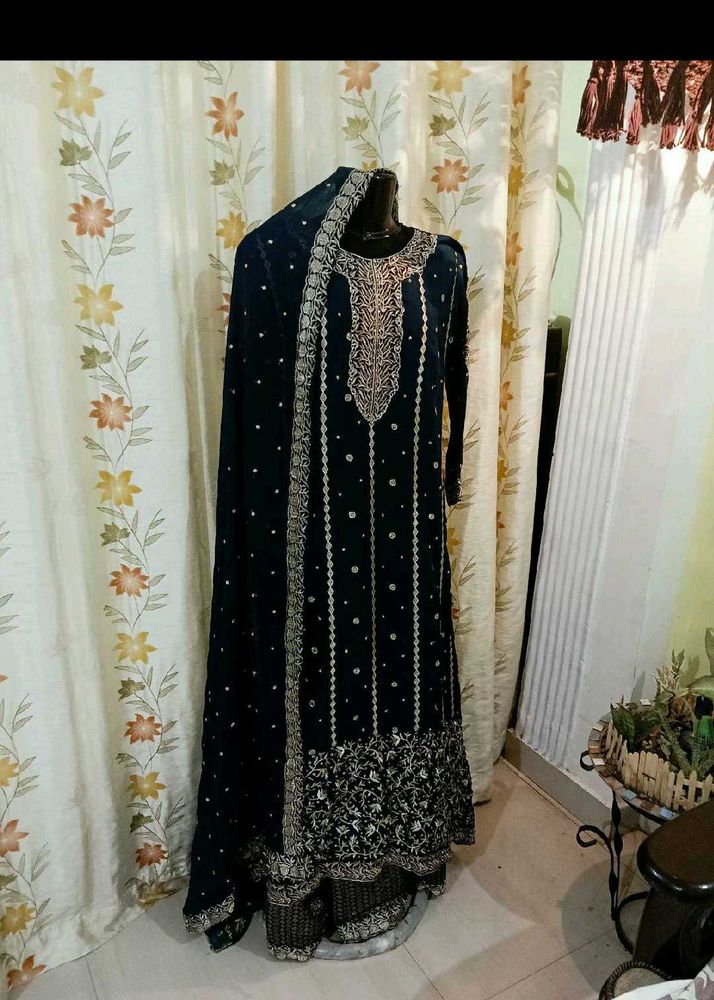Elegant Navy Blue Embroidered Dress
