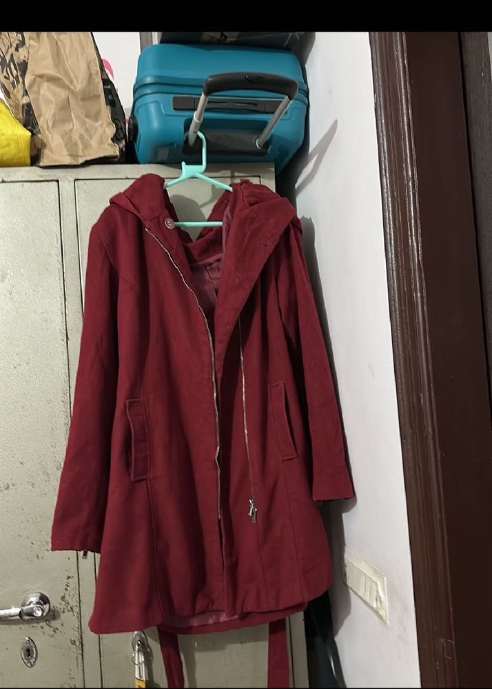 Maroon Hooded Coat and crop jacket COMBOOOO