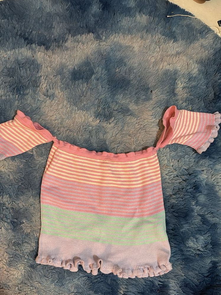 Striped Off-Shoulder Crop Top