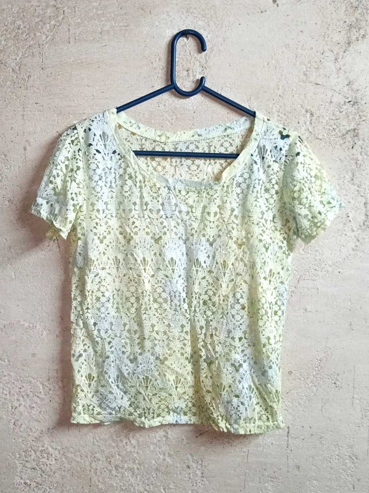 Ladies See-through Fashion Lace Top Multicolour