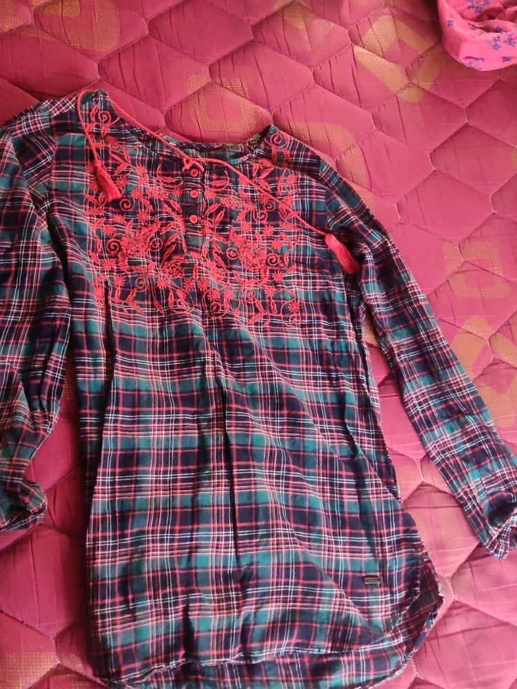 Plaid Embroidered Tunic
