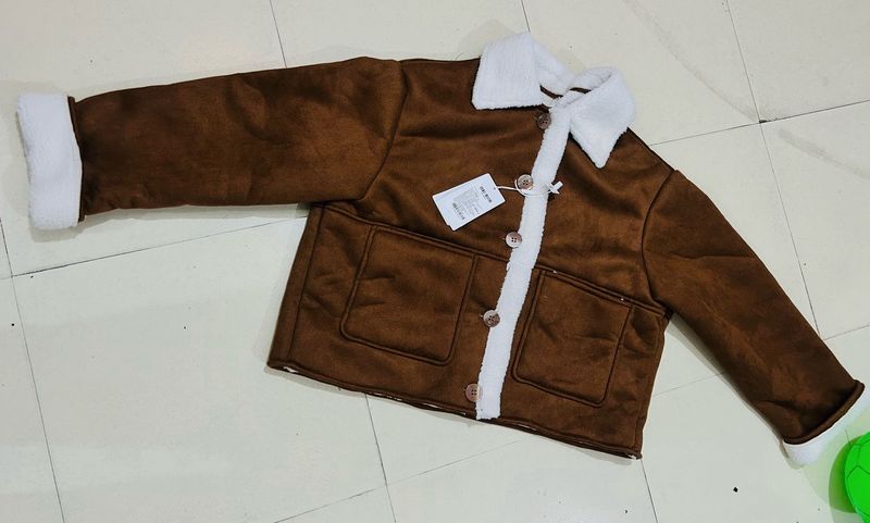 Brown Faux Suede Sherpa Jacket