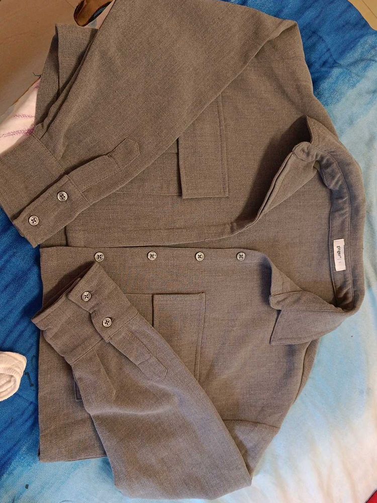 Casual Gray Long Sleeve crop Shirt jacket