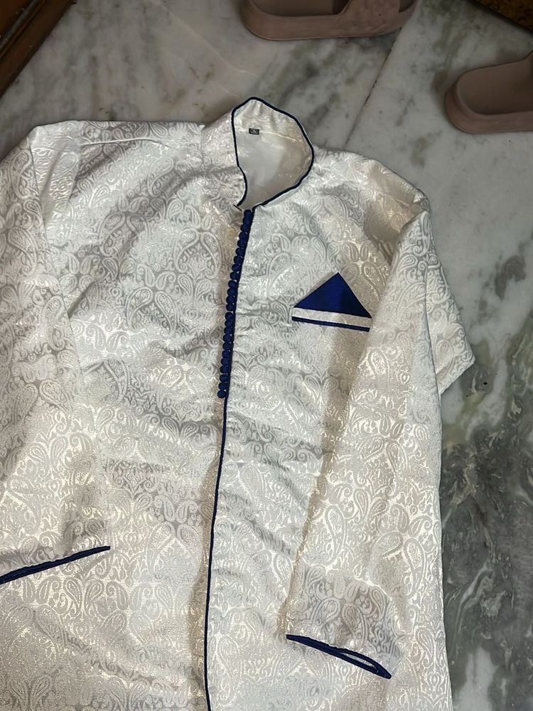 Classy Men White Kurta With Blue Pyjama(chooridar)