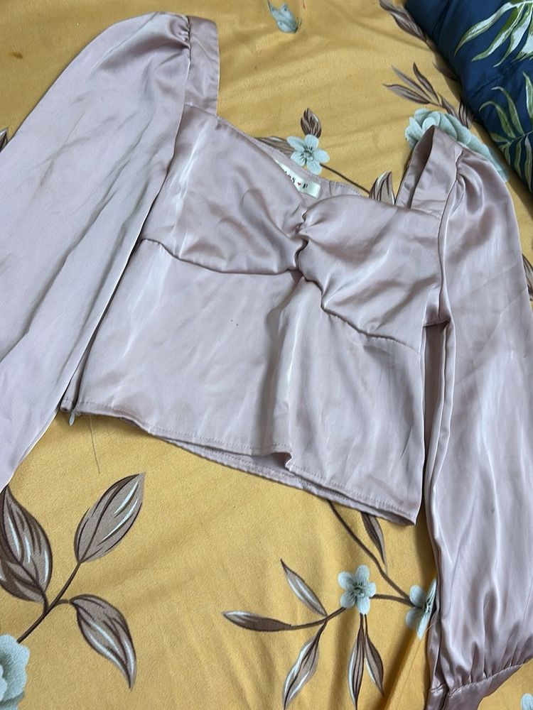 Satin Long Sleeve Crop Top
