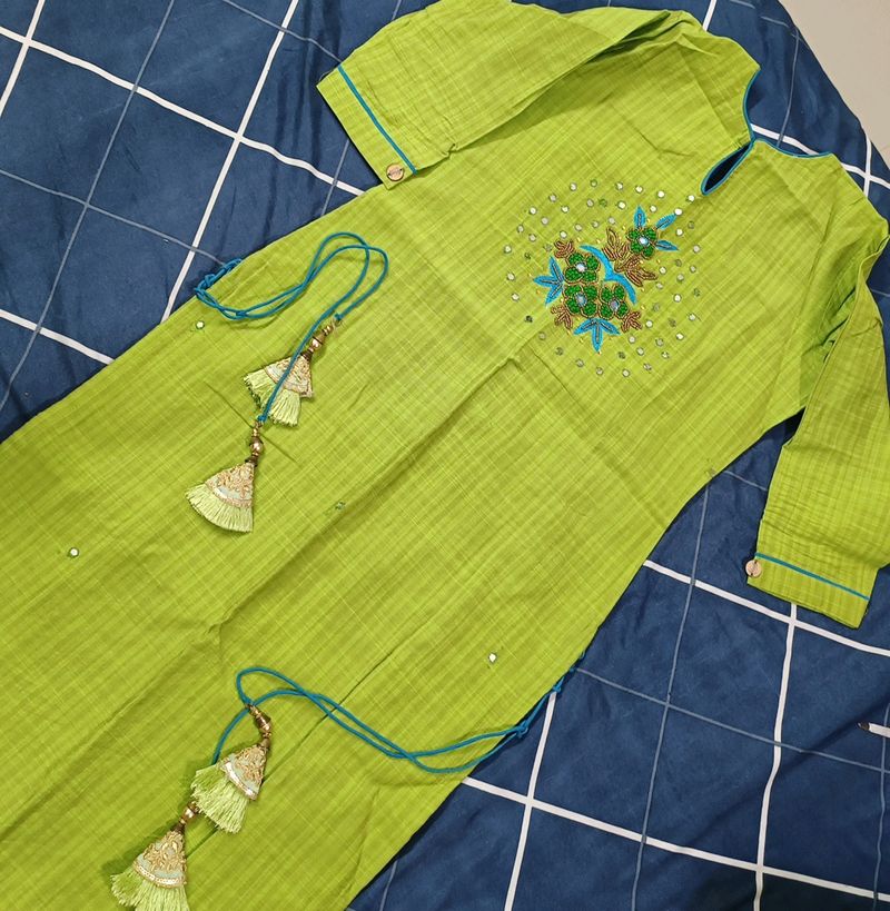 Parrot green and blue colour kurta set