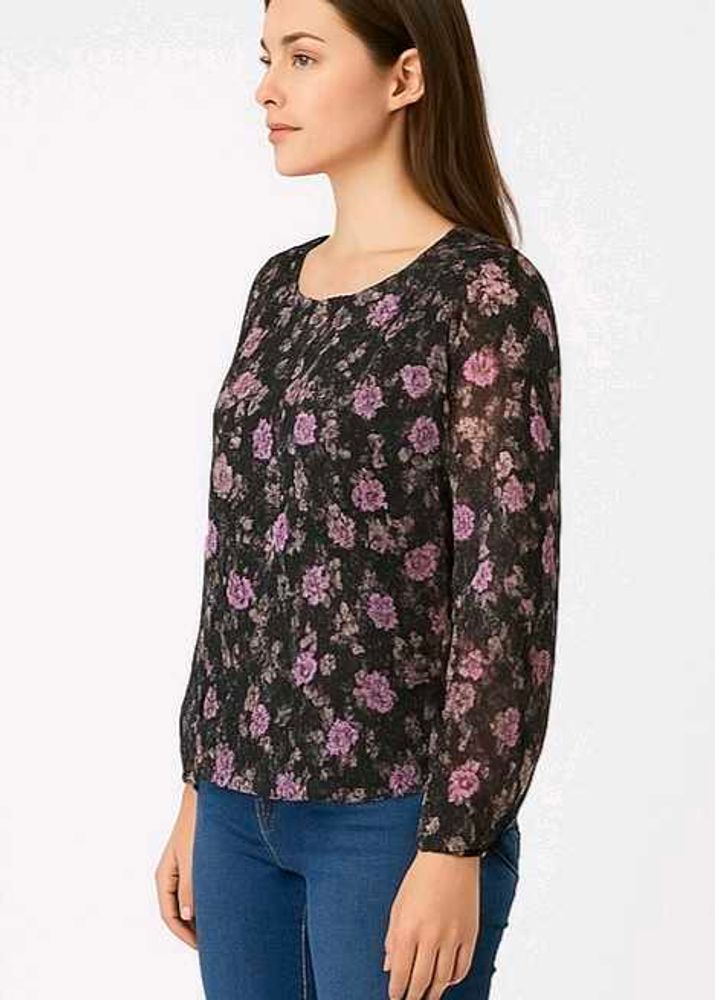 Navy Floral Sheer Top✨