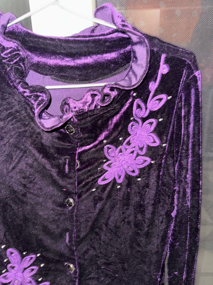 Purple Velvet Full Sleeve Stylish Top