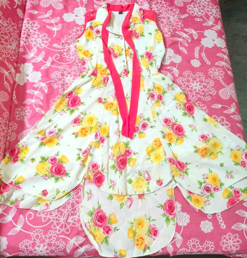Floral Print High-Low Dress With Legging