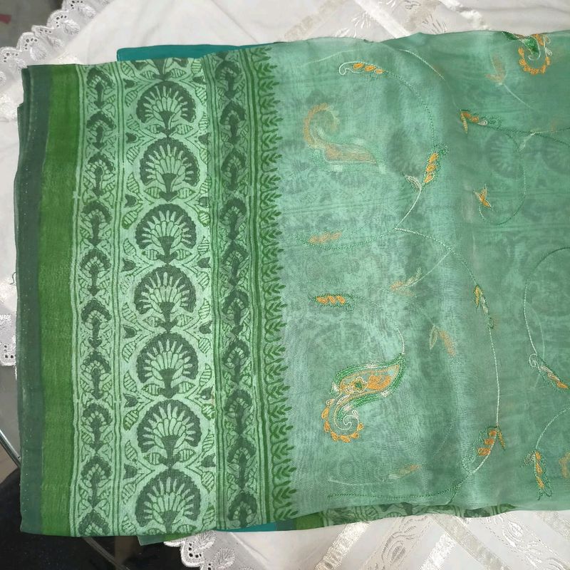 Elegant Green Embroidered Saree
