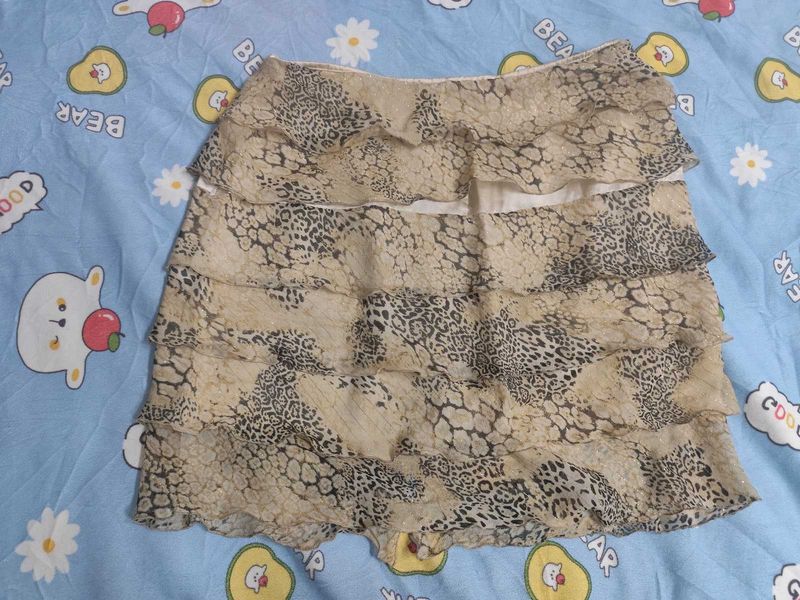 Cheetah Printed Ruffle Tiered Y2k Skirt