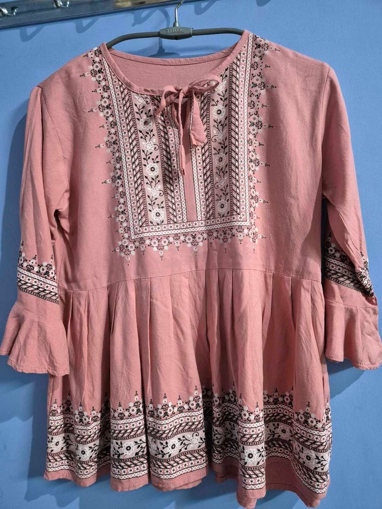 Embroidered Pink Peplum Top