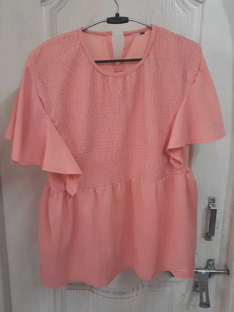Peach Flutter Sleeve Top