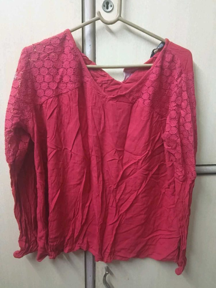 Red Lace Sleeve Top