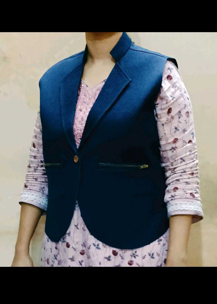 Navy Blue Sleeveless Blazer Vest