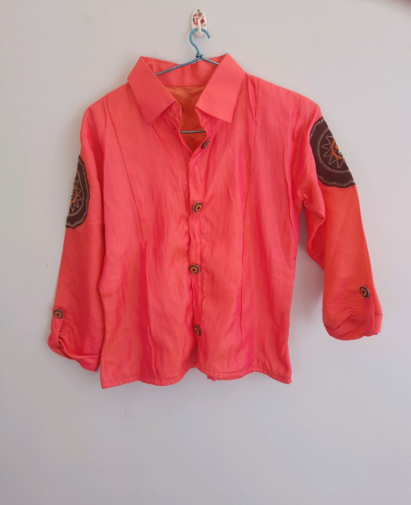 Vintage Coral Button-Down Lehenga