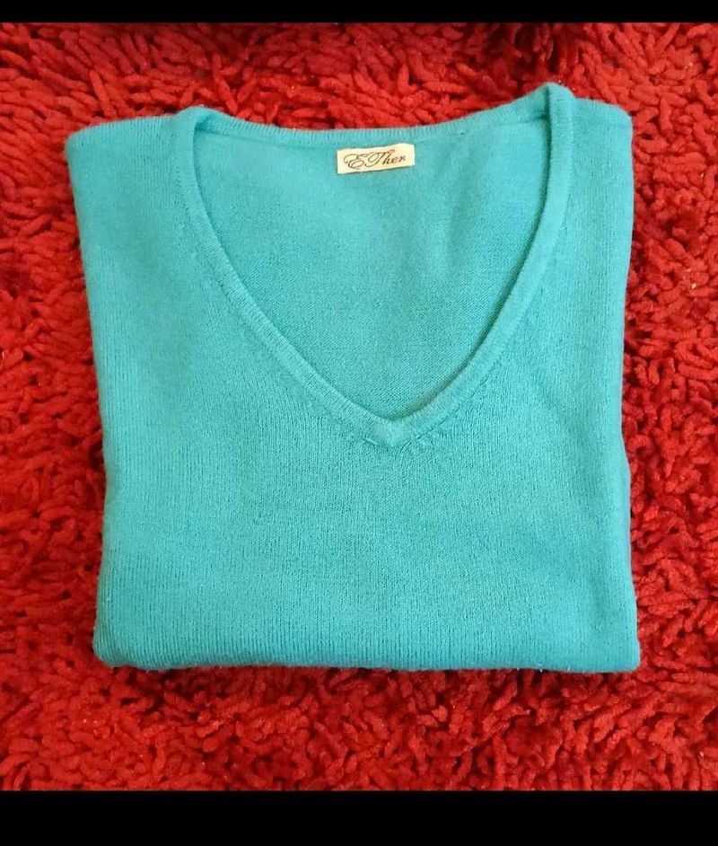 Teal V-Neck Knit Sweater