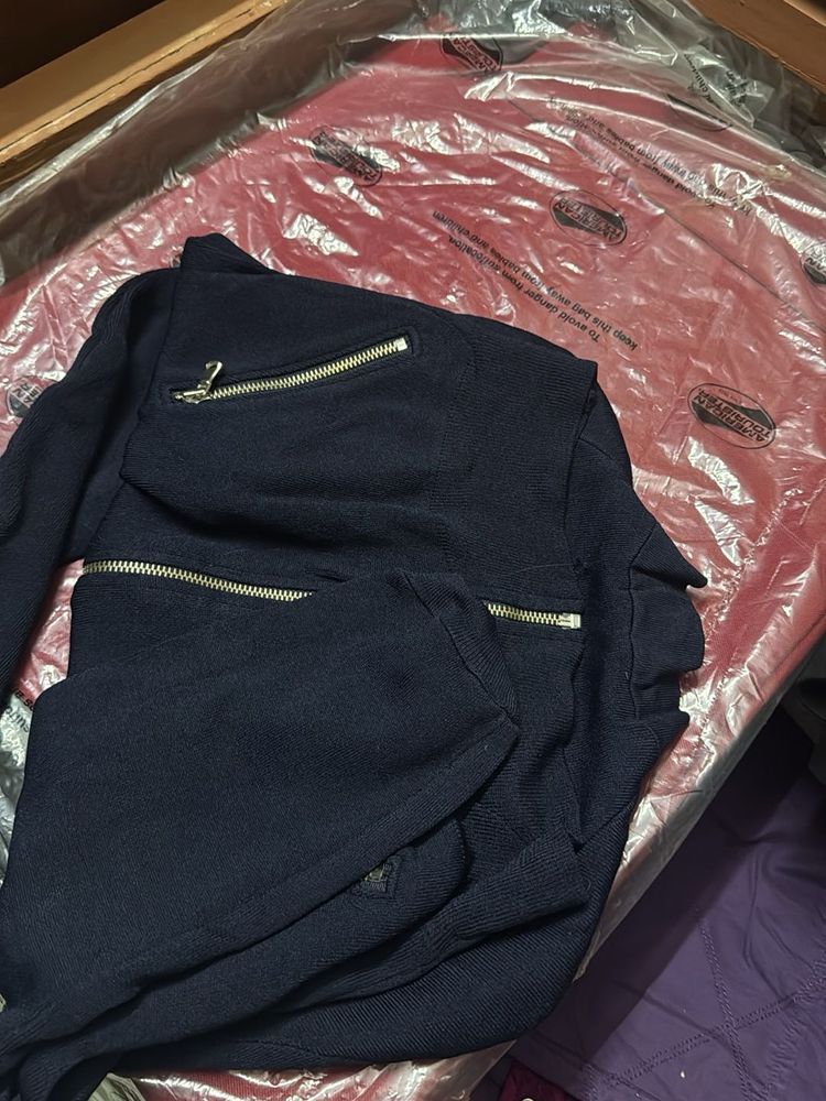 Stylish Navy Jacket with Zippers