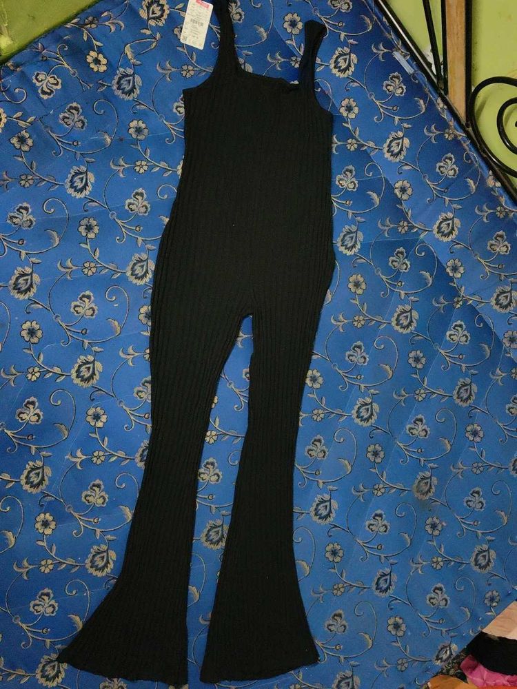 Black Ribbed Jumpsuit