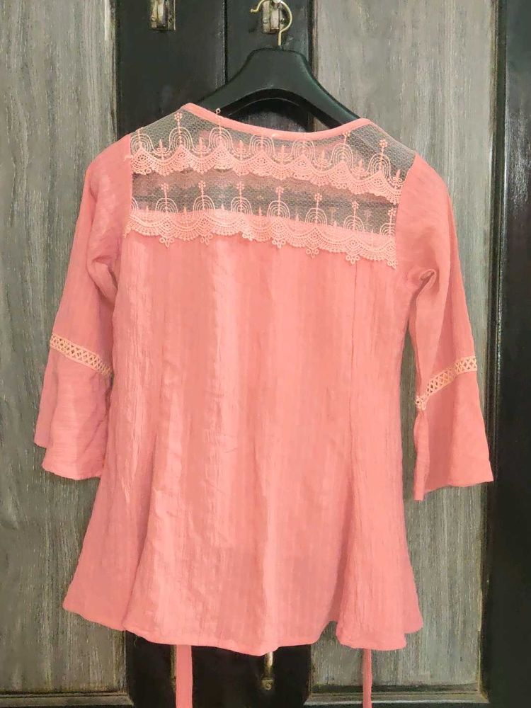 Peach Top with Lace Detail