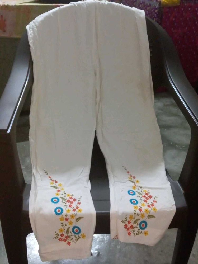 Embroidered White Pant