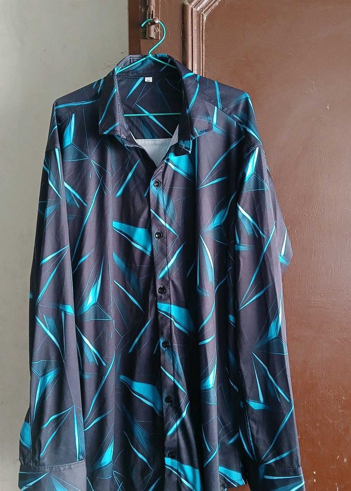 ✨Premium Black&amp;Teal Printed Shirt–Modern &amp; Stylish