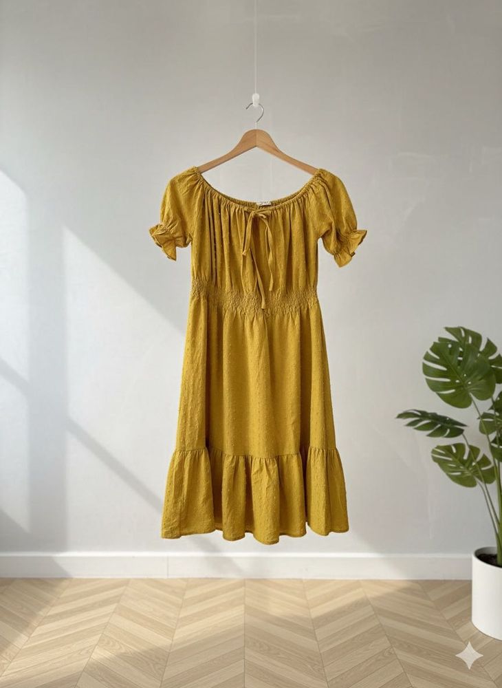 Mustard Yellow Off-Shoulder Dress