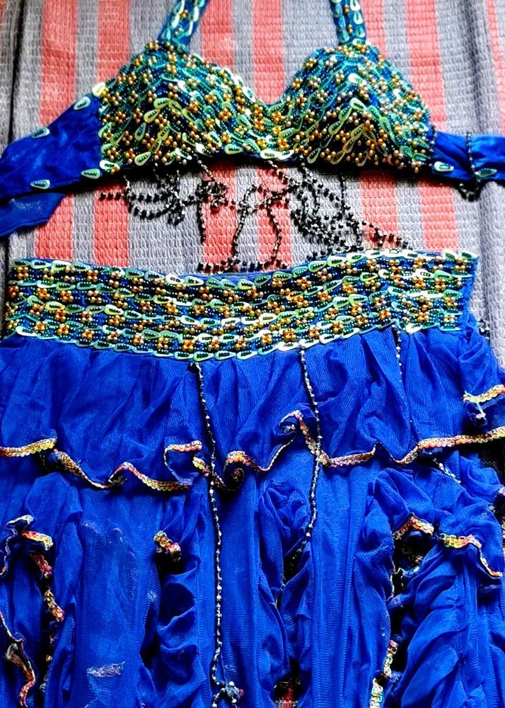Blue Beaded Belly Dance Costume