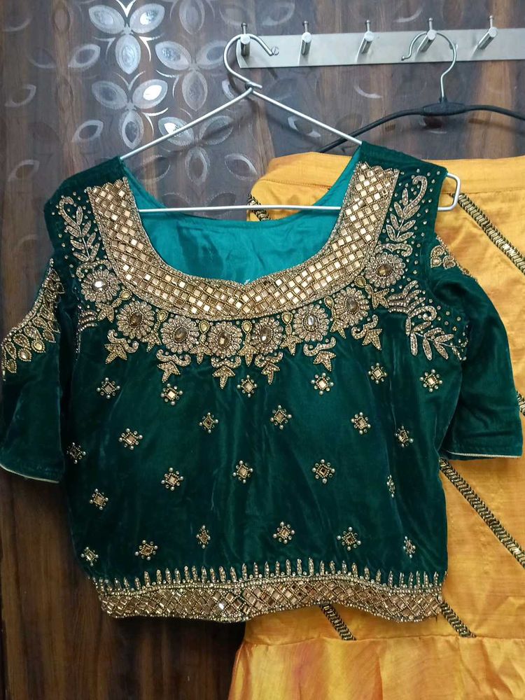 Embroidered Green Velvet Blouse