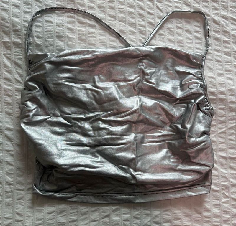Shein Metallic Silver Halter Top
