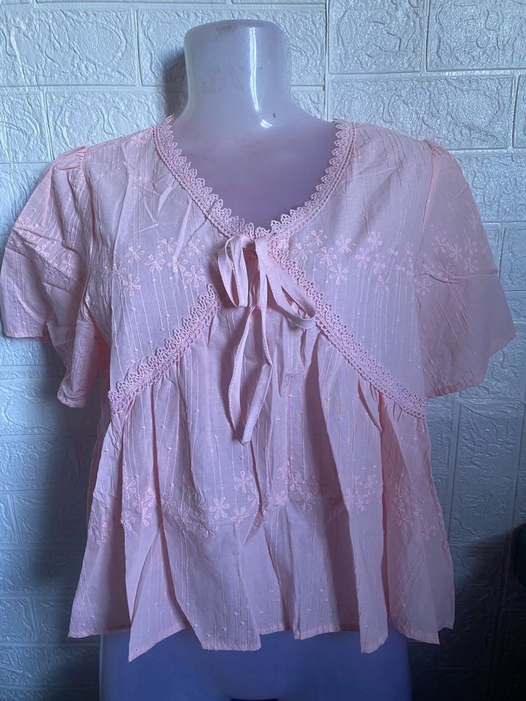 Chic Pink Floral Embroidered Lace Top