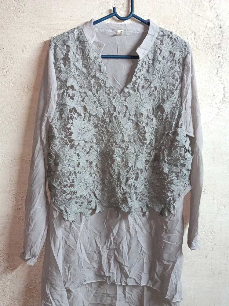 Trendy Summer Fashion Lace Top Long Grey