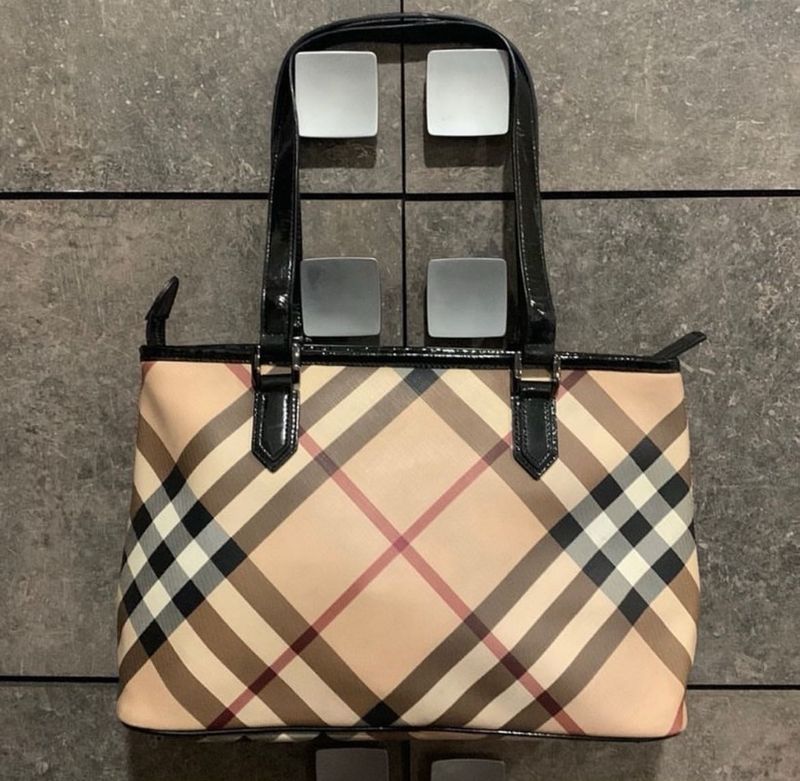 Burberry’s Haymarket Check Tote Patent Leather