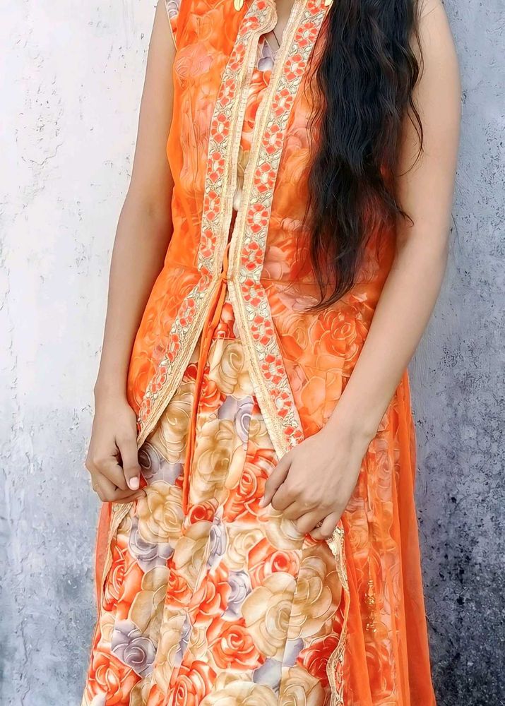 Lehnga Choli With Net Jacket And Dupatta Also.