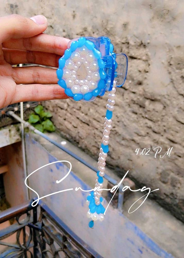 Blue Pearl Hair Clip