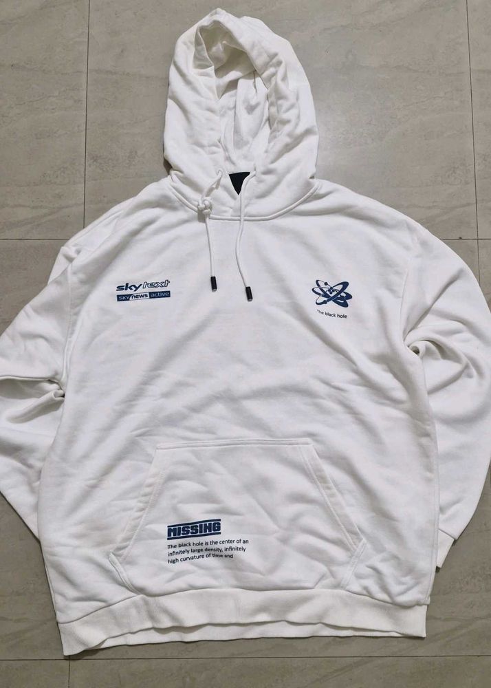 White Graphic Print Hoodie