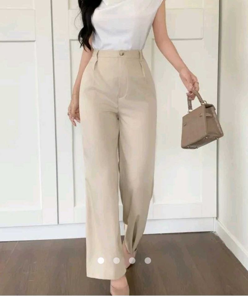 Elegant Beige Wide Leg Pants
