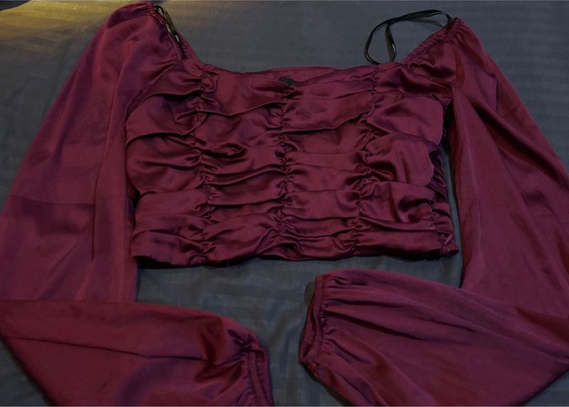 Burgundy Forever 21 Ruched Long Sleeve Top