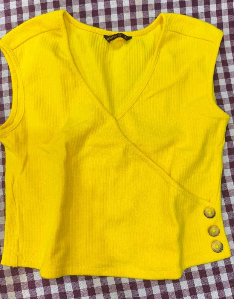 Yellow Ribbed Crop Top