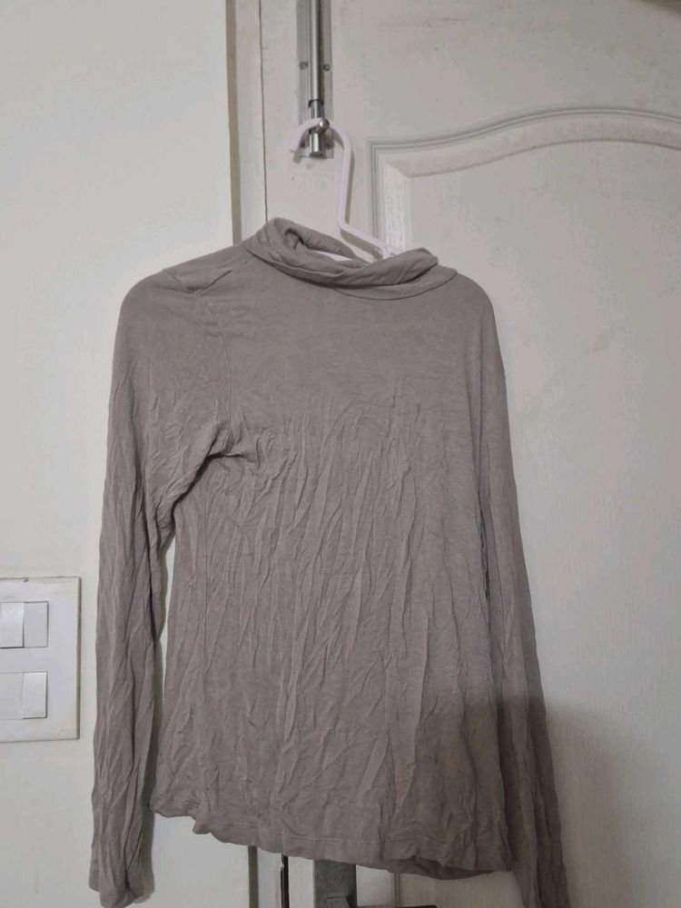 Beige Turtleneck Top