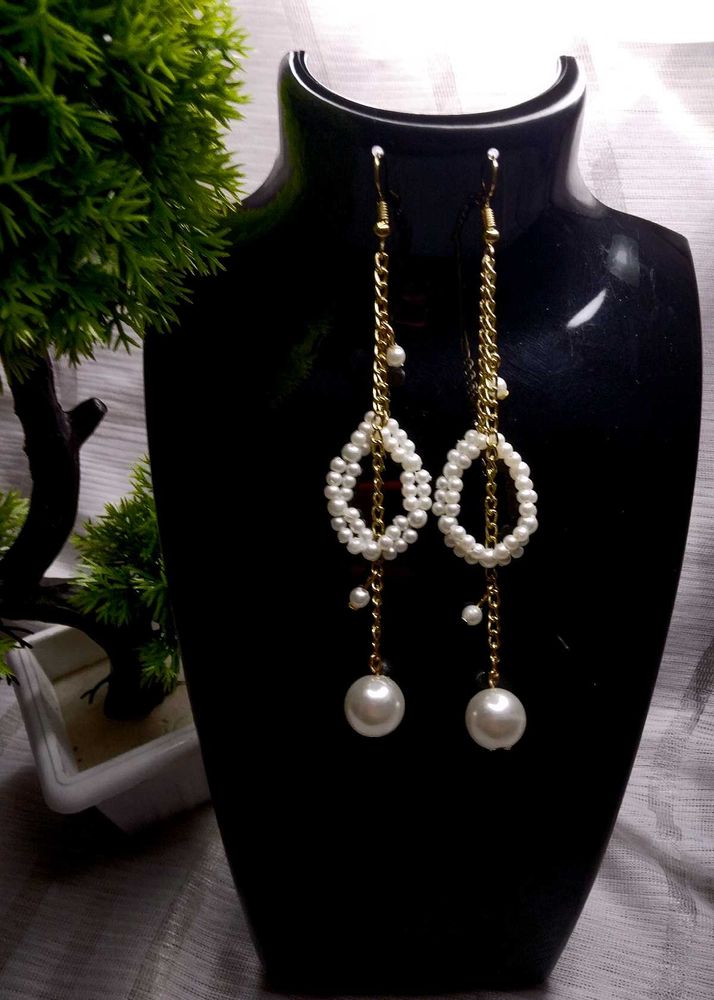 Handmade Korean Style Pearl Chain Drop Earrings