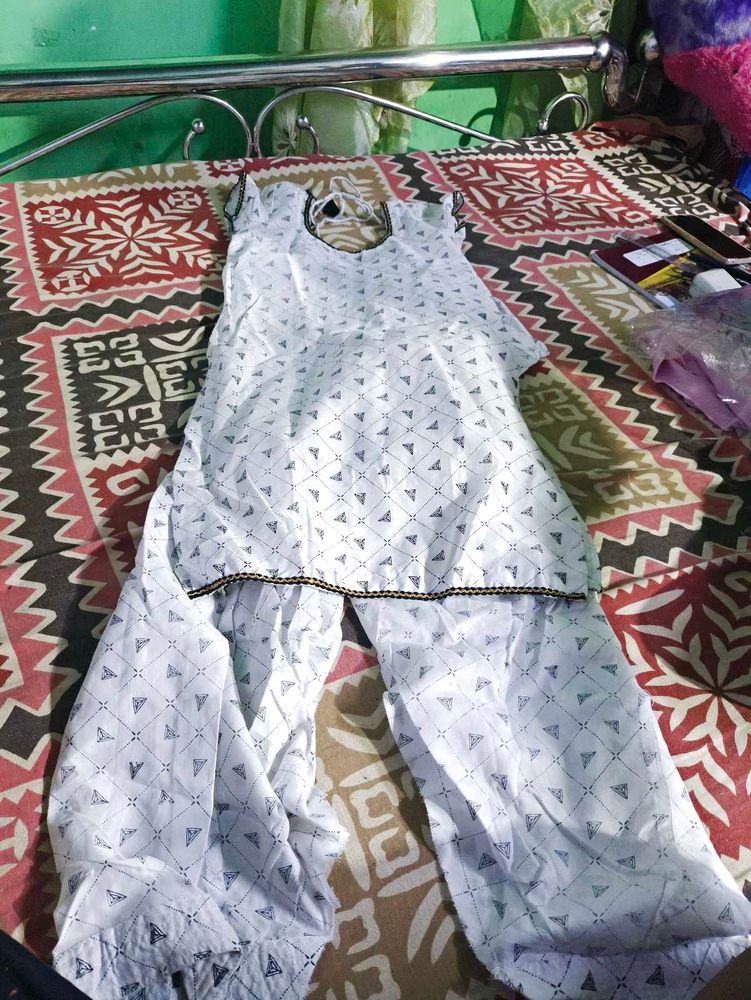 White Printed Kurta Set