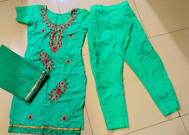 Mint Green Embroidered Salwar Suit And Dupatta