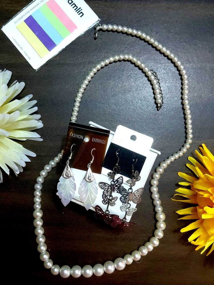 Pearl Necklace &amp; Earrings Set