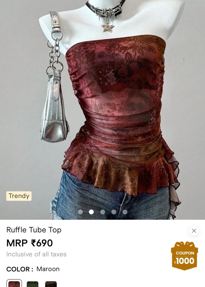 Trendy Maroon Ruffle Tube Top