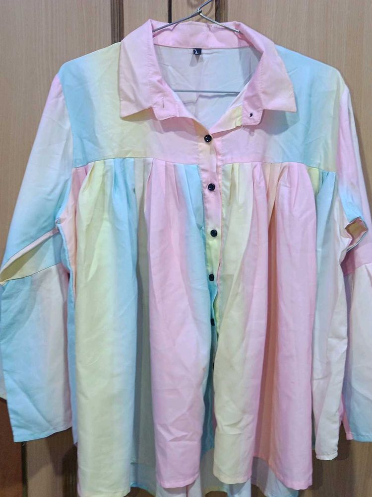 Pastel Rainbow Button-Down Top