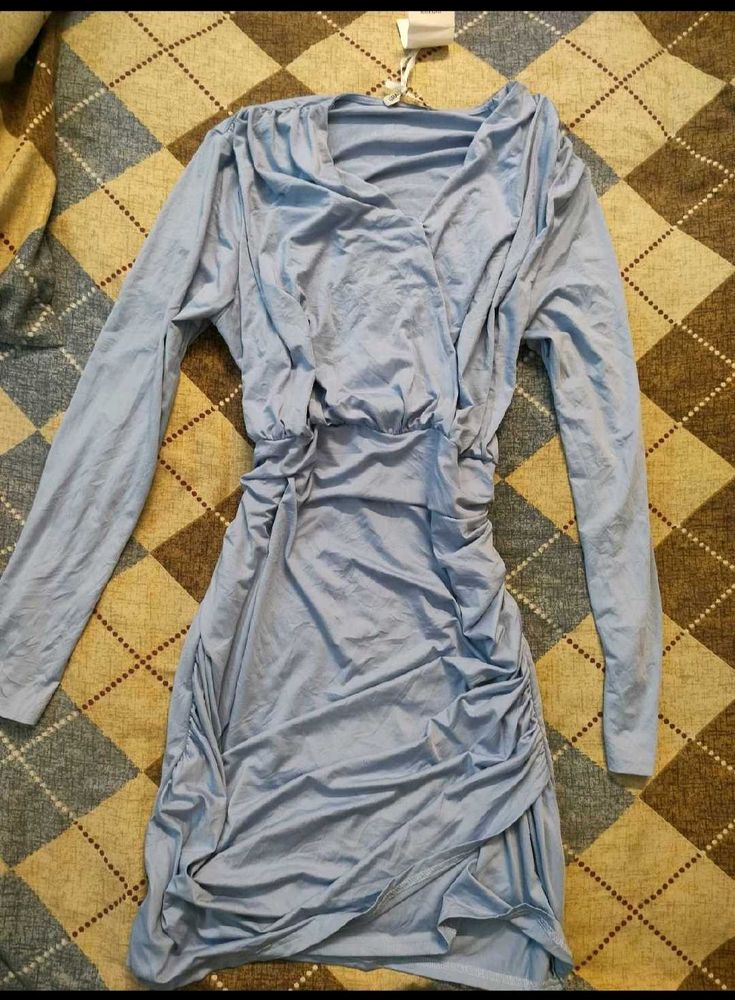 Blue Ruched Bodycon Dress